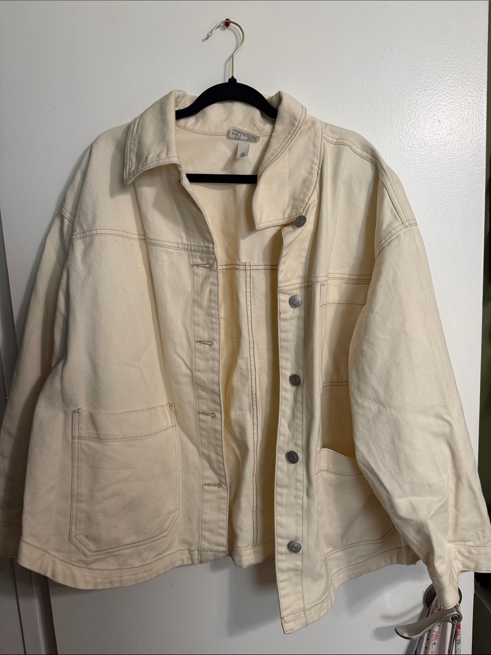 Cream Oversized Jean Jacket with Front Pockets - Unbranded